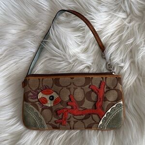 Coach Brown and Red Wristlet with Fish Design